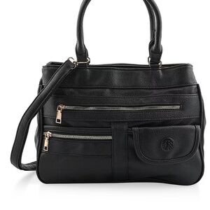 Cee Klein Black Faux Leather Multi-Compartment Shoulder Bag, Brand New with Tags